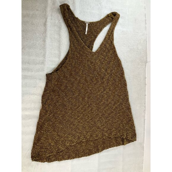 Free People Chevron Sweater Tank‎ Size M Brown Knit Cotton Relaxed Slouchy Boho - Picture 4 of 12
